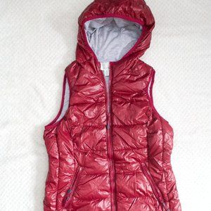 Tangerine women's puffy vest, hood, Medium , shiny